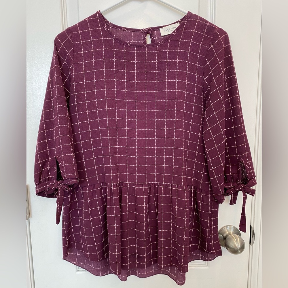 Purple Peplum 3/4 Sleeve Blouse